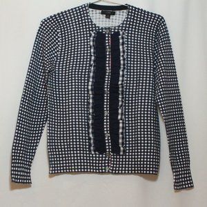 J Crew Jackie gingham Cardigan sweater with ruffle